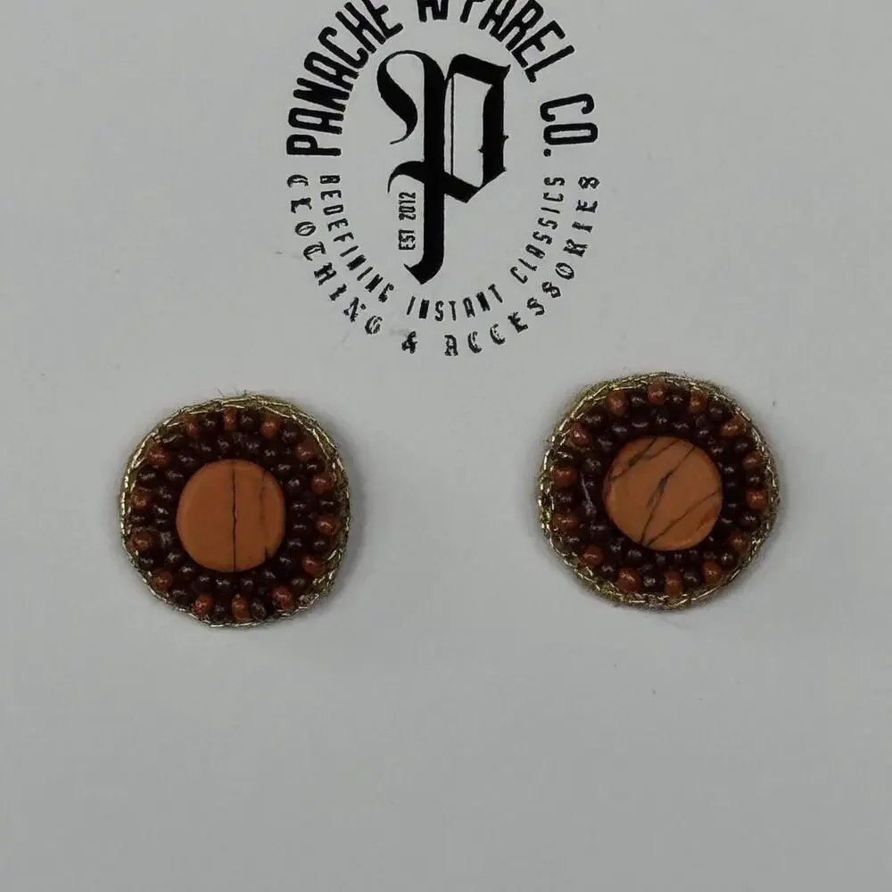 NWT PANACHE CO. Beaded Stud Earring‎ Red Tones Shabby Chic Retro Western